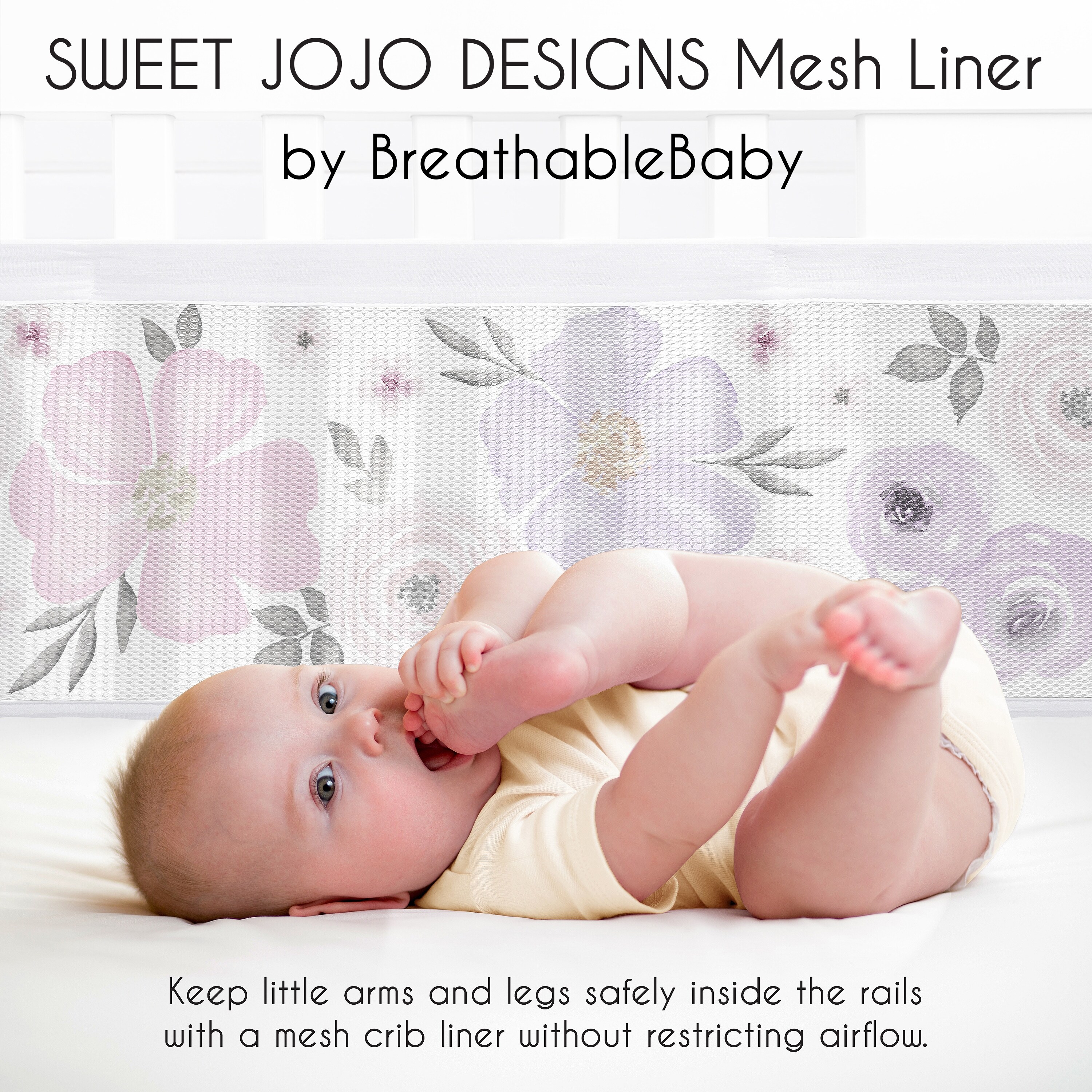 Boho Floral Girl Sweet Jojo Designs BreathableBaby Breathable Mesh Crib Liner Bohemian Farmhouse Watercolor Bed Bath Beyond 37564936